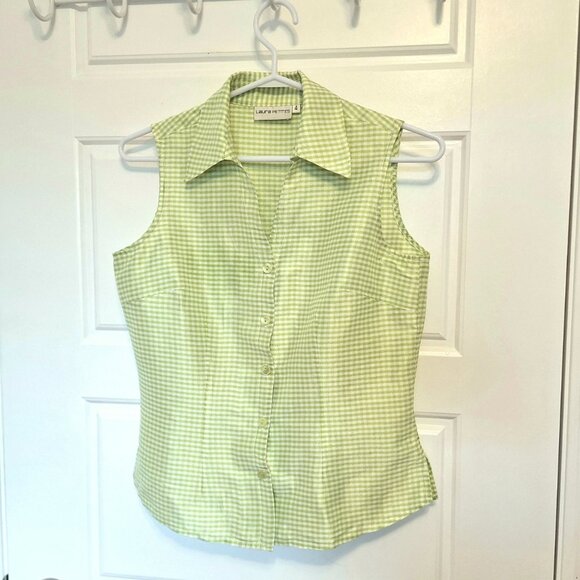 Laura Petite 100% Silk Collar Sleeveless Top Summer Lime Green - Picture 14 of 15